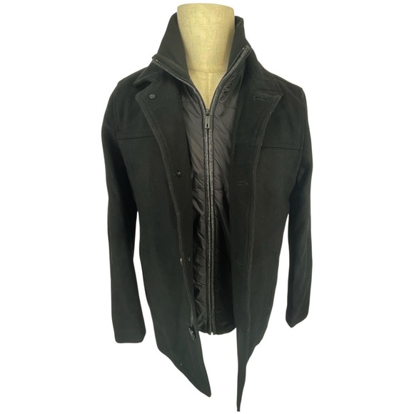 Kenneth Cole New York Mens Black Wool 2-in-1 Poly Puffer Liner Car Coat‎ Sz S